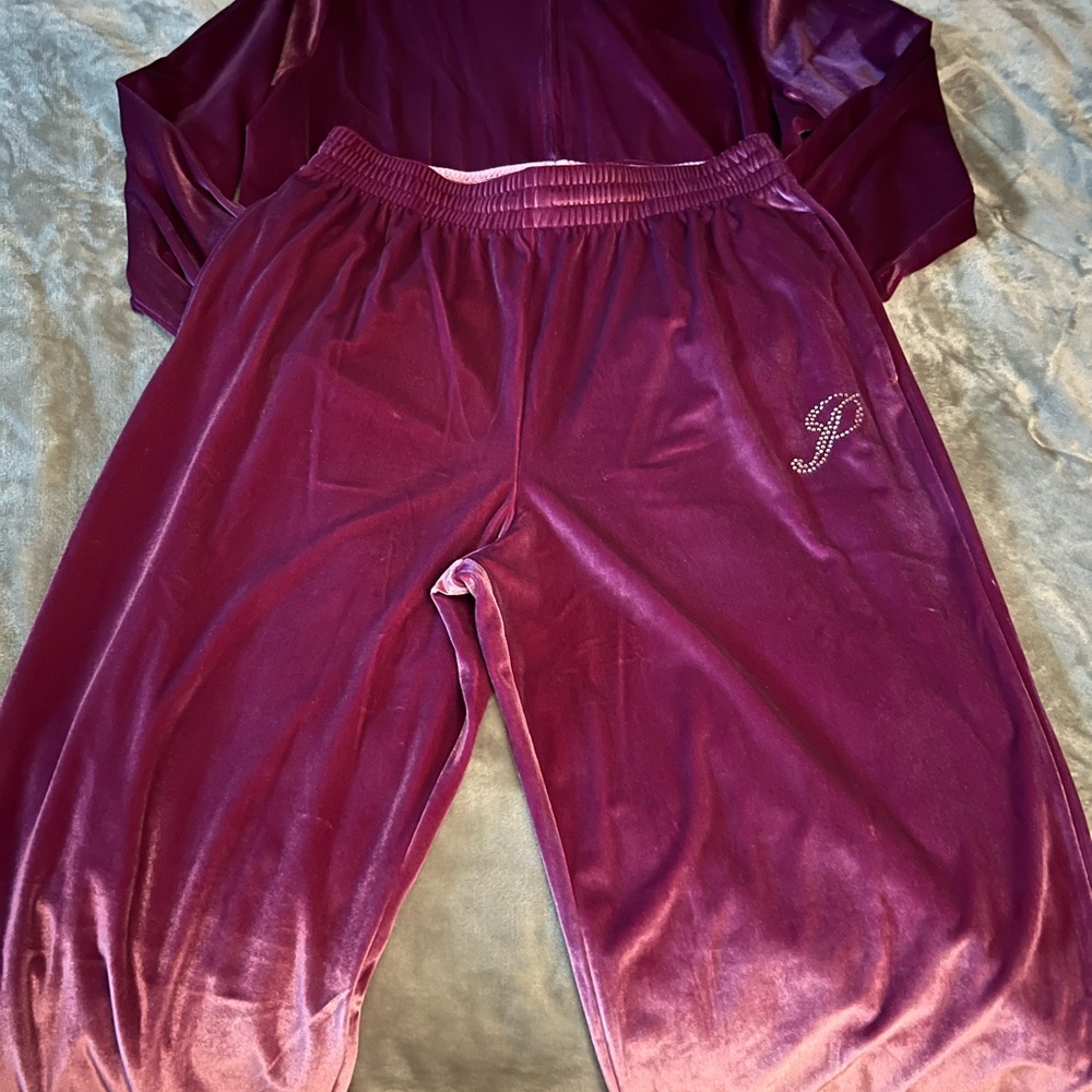 Velour Two-Piece Track Set in Plum - Juicy Couture Inspired - Picture 4 of 9